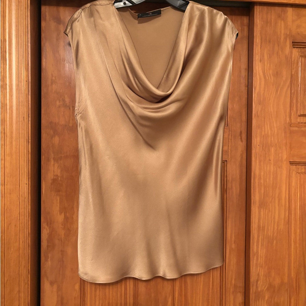 Carolina Herrera Silk Cowl Neck Blouse - Gold
